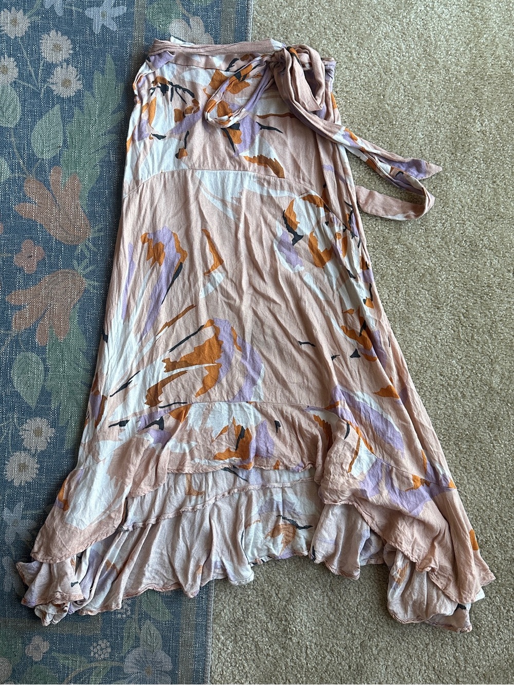 O'Neill Blush Pink Abstract Pattern Midi Skirt Asymmetrical Hem